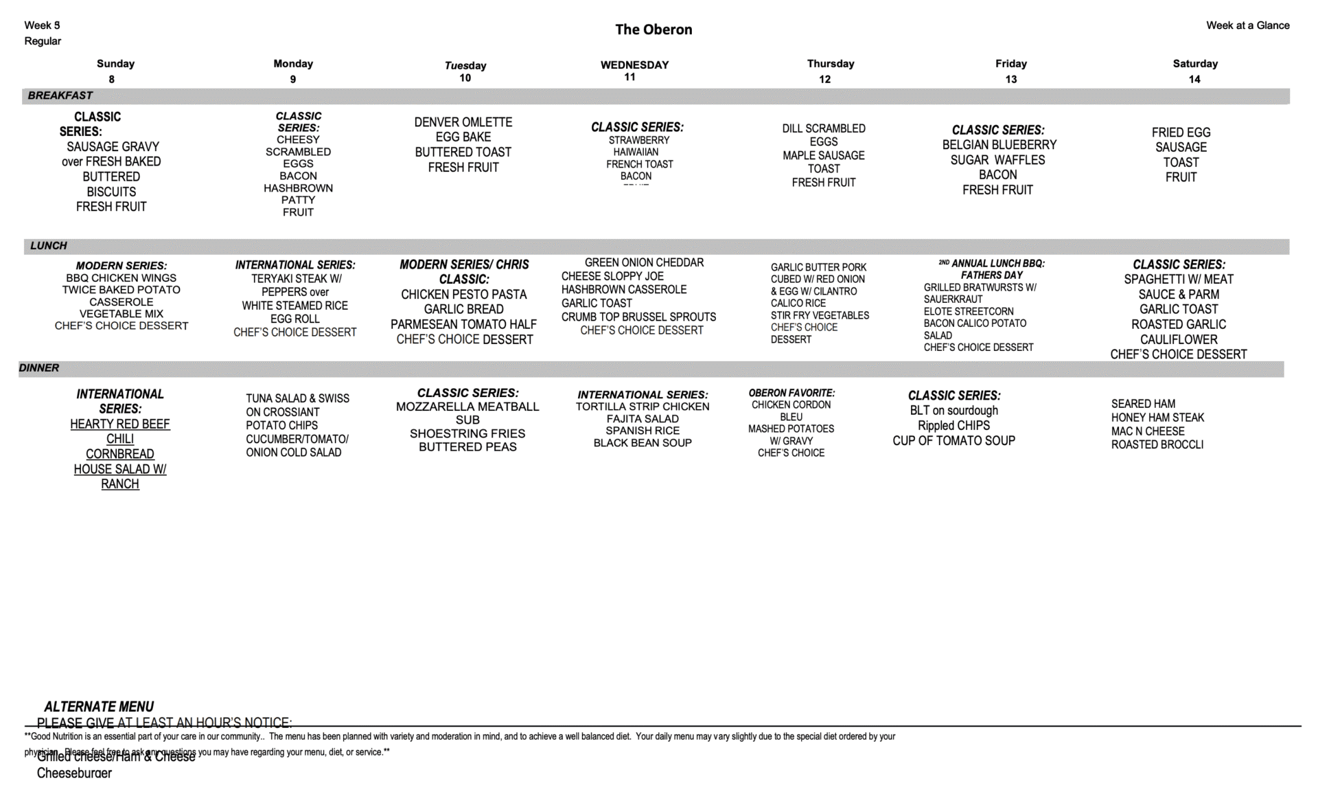 Week 2 Regular Menu